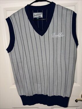 Bogey Boys Men’s Gray & Navy Pinstripe V-Neck Sweater Vest